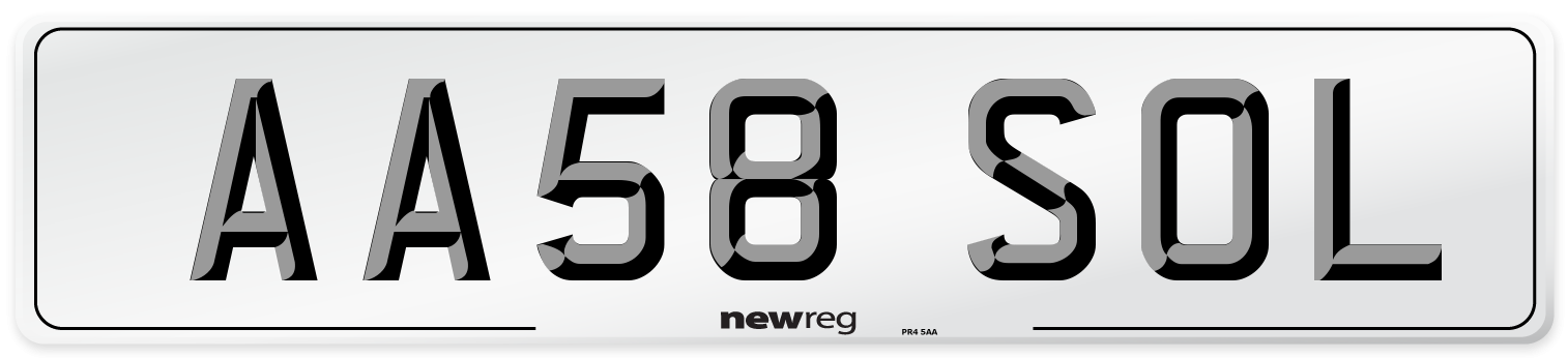 AA58 SOL Number Plate from New Reg
